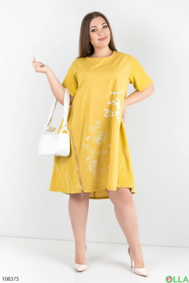 Женское желтое трикотажное платье батал