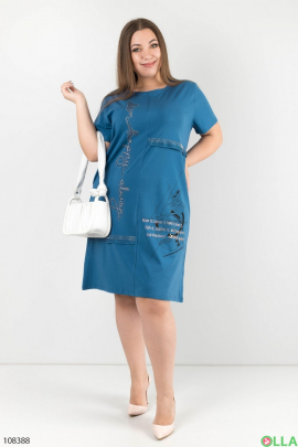 Женское синее трикотажное платье батал