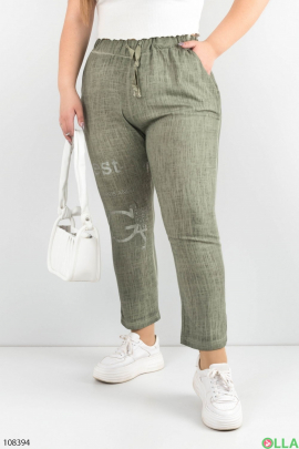 Жіночі зелені штани-джегінси батал