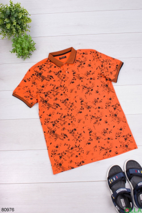 Мужская оранжевая футболка поло в принт