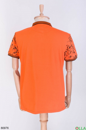Мужская оранжевая футболка поло в принт