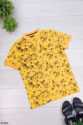 Мужская желтая футболка поло в принт