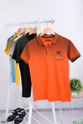 Мужская черно-оранжевая футболка поло