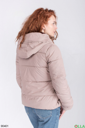Женская зимняя бежевая куртка с капюшоном