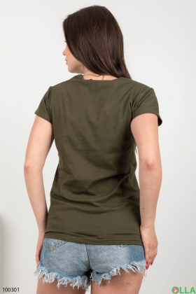 Жіноча футболка кольору хакі з написом