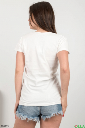 Жіноча молочна футболка з написом