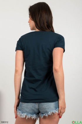 Жіноча темно-синя футболка з написом