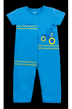 Комбинезон детский короткий рукав для мальчика на кнопках Технозавр на рост (12084) Синий