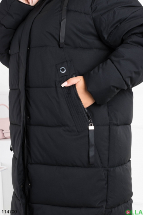 Женская зимняя черная куртка батал с капюшоном