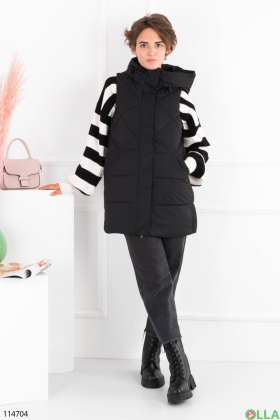Women's winter black vest with hood