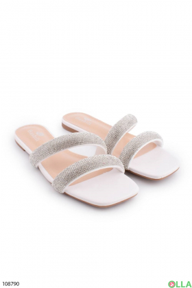 Women's white slippers with rhinestones