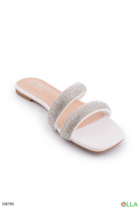 Women's white slippers with rhinestones