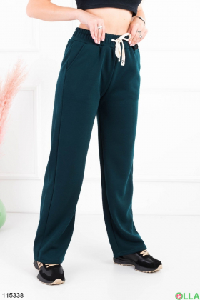 Женские зимние темно-зеленые спортивные брюки-палаццо