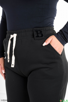 Женские зимние черные спортивные брюки-палаццо батал
