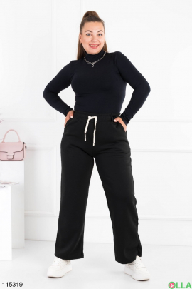 Жіночі зимові чорні спортивні брюки-палаццо батал