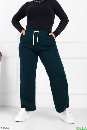 Женские зимние темно-зеленые спортивные брюки-палаццо батал