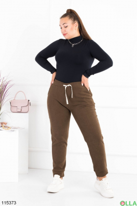 Жіночі зимові коричневі спортивні брюки-джогери батал