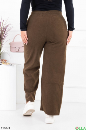 Женские зимние коричневые спортивные брюки-палаццо батал