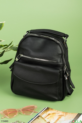 Жіночий чорний рюкзак з еко-шкіри