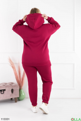 Женский бордовый спортивный костюм батал на флисе