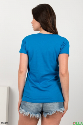 Женская синяя футболка с надписью