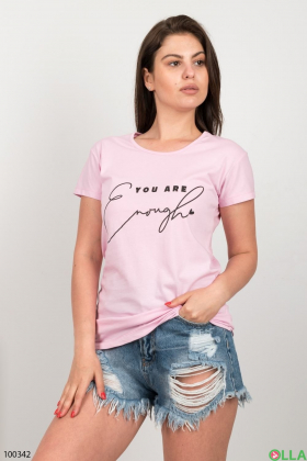 Женская розовая футболка с надписью