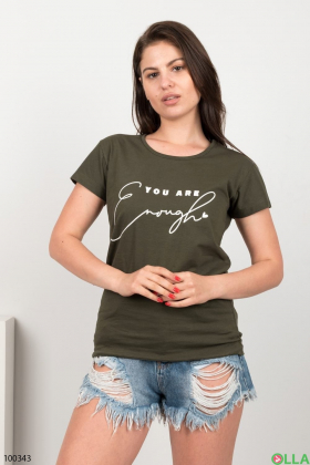 Женская футболка цвета хаки с надписью