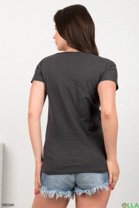 Жіноча темно-сіра футболка з написом