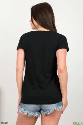 Жіноча чорна футболка з написом