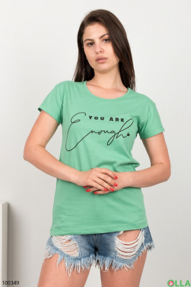 Жіноча зелена футболка з написом