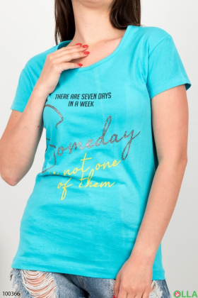 Женская голубая футболка с надписью