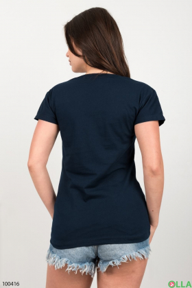 Жіноча темно-синя футболка з принтом