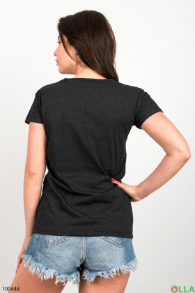 Жіноча темно-сіра футболка з принтом