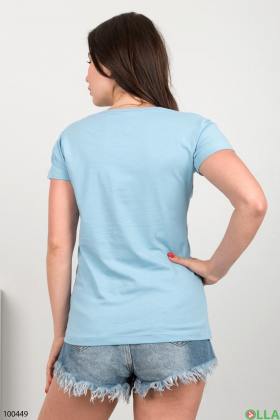 Женская голубая футболка с принтом