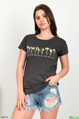 Женская темно-серая футболка с надписью