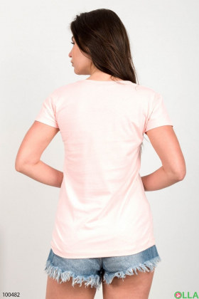 Жіноча світло-рожева футболка з написом