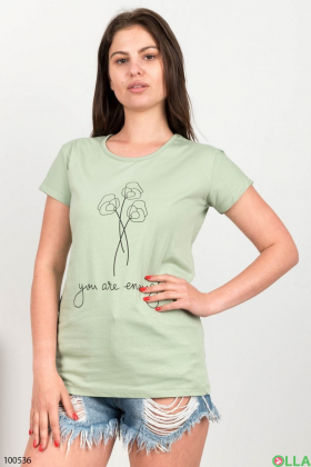 Жіноча футболка кольору хакі з написом