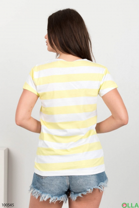 Жіноча біло-жовта футболка з написом