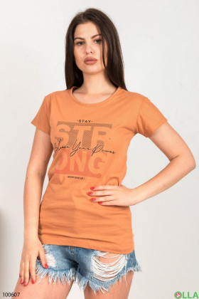 Women's terracotta T-shirt with an inscription