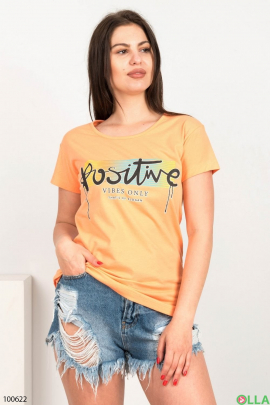 Жіноча помаранчева футболка з написом