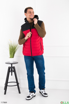 Men's black and red vest with hood