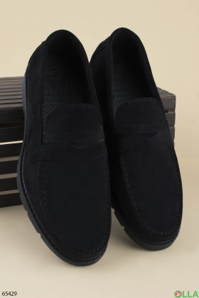 Мужские черные туфли из эко-замши