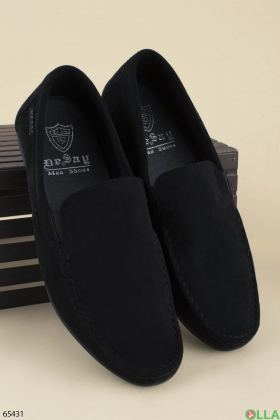 Мужские черные туфли из эко-замши