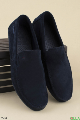 Мужские темно-синие туфли из эко-замши