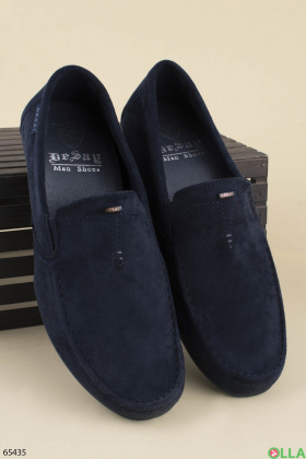 Мужские темно-синие туфли из эко-замши