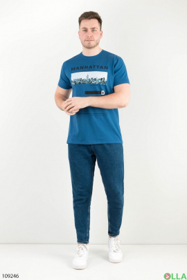 Мужская синяя футболка с принтом