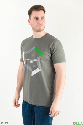Men's khaki T-shirt with a print