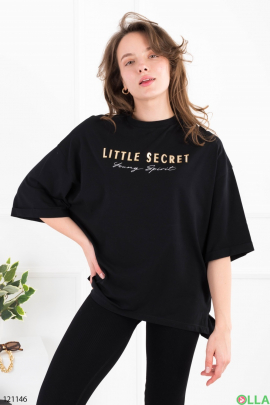 Women's black oversized T-shirt with inscription