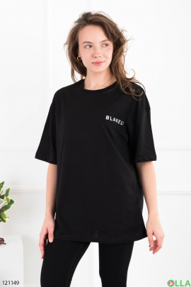 Женская черная футболка оверсайз с надписью