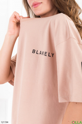 Women's beige oversized T-shirt with inscription